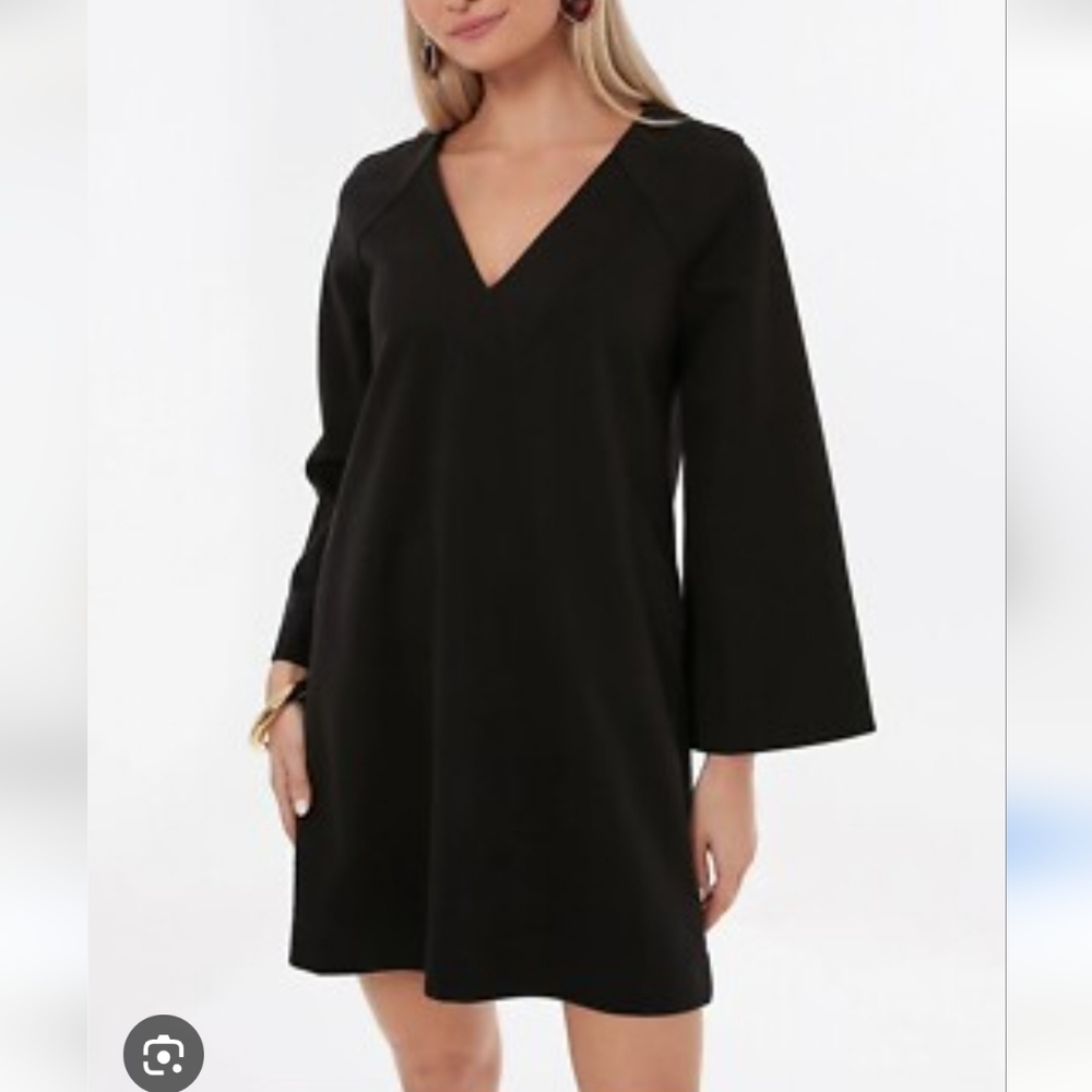 Pomander Place Black Audrey V-Neck Mini Dress W/Kamono Sleeve Small